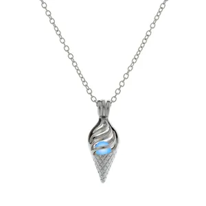 Silberne hohle Muschel Halskette leuchtende blaue Perle offener Anhänger Modeschmuck