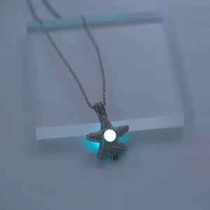 Luminous Starfish Pendant Necklace Silver Glow in the Dark Jewelry Gift for Women Girls