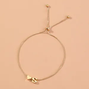 Gold adjustable box chain bracelet with heart and letter S charms for women fashion jewelry accessories