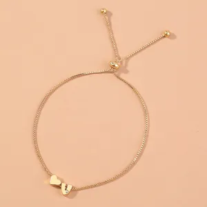 Gold adjustable box chain bracelet featuring cute heart charms for daily wear accessories.