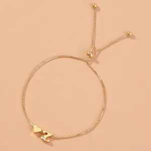Gold-plated adjustable box chain bracelet featuring a cute heart charm and rhinestone letter Z pendant.
