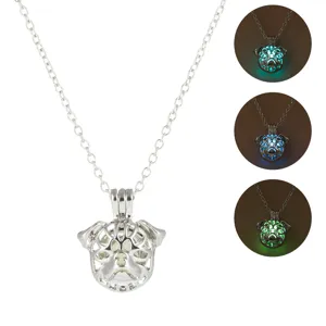 Glow in the Dark Pug Dog Cage Pendant Necklace Luminous Animal Jewelry Gift for Women
