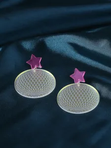 Acrylic disco ball earrings with pink star retro mirror laser dangle earrings for women party.