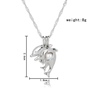 Silberner Delphin Perlen Käfig Anhänger Halskette, Öffnendes Medaillon Modeschmuck für Damen