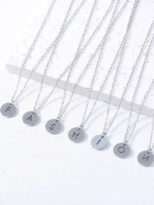 Minimalist stainless steel letter pendant necklace, stylish clavicle chain accessory.