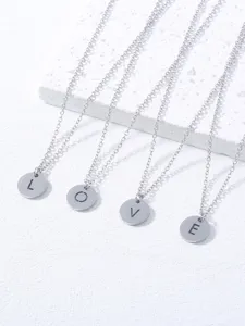 Minimalist stainless steel alphabet pendant necklace, stylish silver choker for women.