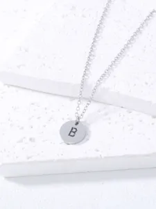 Minimalist stainless steel letter B pendant clavicle chain necklace for women detail view.