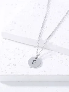 Minimalist stainless steel initial letter E round pendant clavicle chain necklace for women.