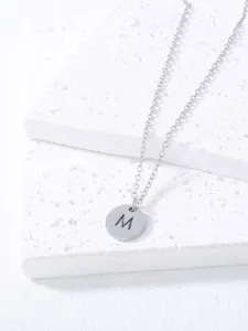 Minimalist stainless steel letter M pendant clavicle chain necklace for daily fashion wear.