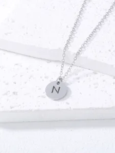 Stainless steel initial letter N pendant necklace minimalist silver clavicle chains