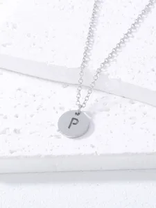 Close-up detail of the stylish stainless steel initial letter P pendant necklace silver.