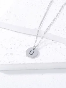 Stainless steel initial letter U pendant necklace minimalist silver clavicle chain jewelry