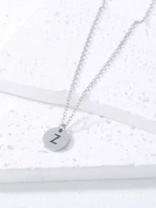Stainless steel silver letter Z pendant clavicle chain necklace detail product view.