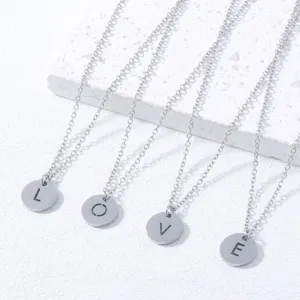 Minimalist Stainless Steel Round Disc Initial Alphabet Pendant Necklace Fashion Silver Clavicle Letter Jewelry For Women Men