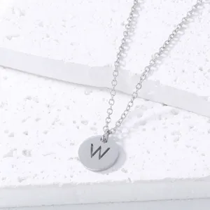Stainless steel alphabet pendant necklace, simple silver clavicle chain for daily wear.