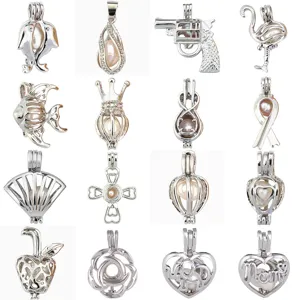 Set di accessori per ciondoli a gabbia di perle cave in argento, varie forme uniche.