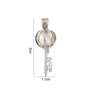 Ciondolo gabbia chiave argento cavo accessorio gioielli DIY perla design 3cm per 1.1cm
