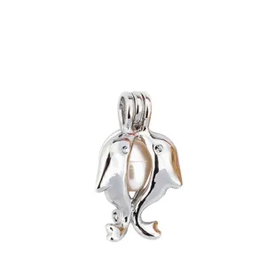 Ciondolo a gabbia delfino cavo in argento accessorio DIY per creazione di bigiotteria.