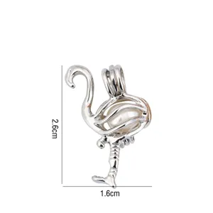 Ciondolo gabbia fenicottero argento accessorio gioielli fai da te, ciondolo animale collana.
