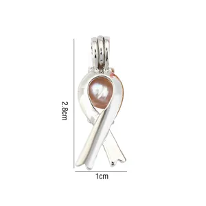 Ciondolo a gabbia nastro argento accessorio gioielli DIY, ciondolo medaglione porta perla.