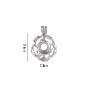 Ciondolo gabbia per perle fai da te in metallo argentato, 3.2cm, ideale per gioielli personalizzati.