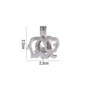 Ciondolo gabbia cavo elefante argento accessorio DIY, ciondolo gioiello animale elegante 2.2x2.3cm.