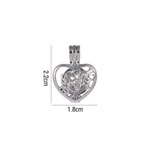 Ciondolo a gabbia cuore argentato dettaglio, design cavo con testo madre, accessorio DIY