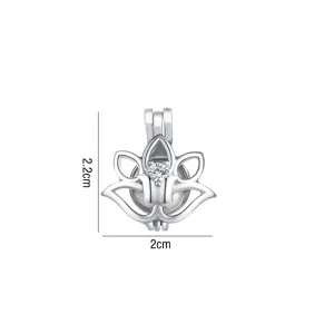 Ciondolo pendente cavo in argento con lotus fai da te e cristallo scintillante per gioielli.