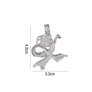 Ciondolo a Gabbia Sirena Argentato DIY Accessorio per Gioiello in Metallo 4,2x3,3cm