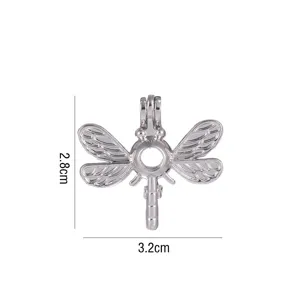 Ciondolo gabbia perle libellola argento DIY accessorio gioiello animale 2.8x3.2cm