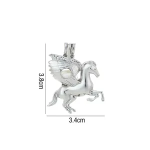 Ciondolo cavallo alato argentato medaglione vuoto accessorio gioielli DIY 3.8x3.4cm animale