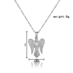 Modische einfache hohle Engelsflügel Perlen Käfig Anhänger Halskette mit Kette für Damen Schmuck