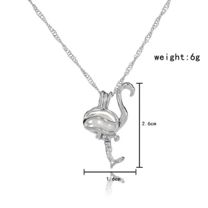 Silberfarbene Flamingo Perle Käfig Anhänger Halskette DIY Modeschmuck mit Kette 6g