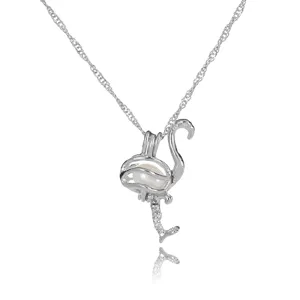 Silberner Flamingo Perlen Käfig Anhänger Halskette DIY Natur Süßwasser Perle Schmuck