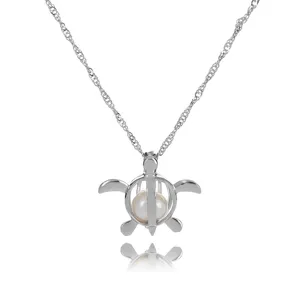 Silberne Schildkrötenkäfig Anhänger Halskette mit Perle für DIY Schmuck Accessoire.