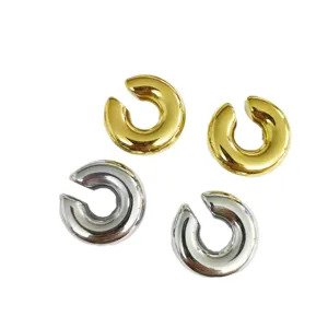 Stainless steel thick hollow C-shaped ear clips, 18k gold and silver fashion jewelry cuffs.