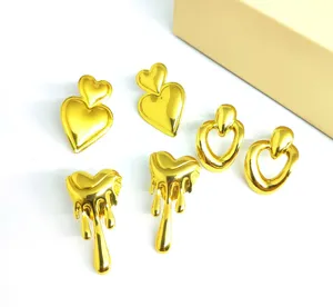 Chic gold stainless steel earrings featuring trendy heart and lava drop shapes for women.