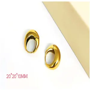 Stainless steel 18K gold plated crescent teardrop hoop earrings, elegant minimalist jewelry.