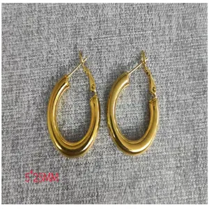 Minimalist 18K gold plated stainless steel hollow thick hoop earrings, elegant detail design.