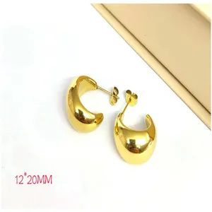 Gold chunky C-shaped hoop earrings 12x20mm thick statement minimalist jewelry for women