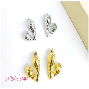 Stainless steel hammered heart earrings 18k gold plated abstract geometric ear studs for women
