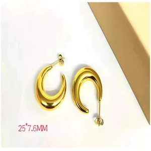 18K Gold Plated Stainless Steel Chunky Crescent Hoop Earrings Waterdrop Ear Jewelry