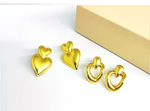 Gold stainless steel geometric heart earrings elegant fashion jewelry for women daily wear