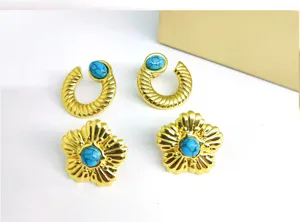 Chic stainless steel turquoise earrings French vintage palace style gold plated designer jewelry