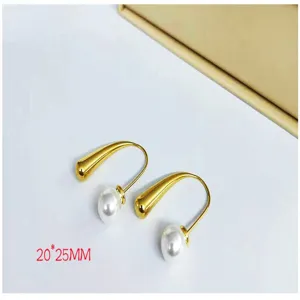 Pendientes colgantes de perlas de acero inoxidable, diseño minimalista chic.