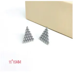 Stainless steel triangle bead earrings for women, geometric minimalist jewelry, 16x16mm.