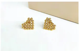 Gold beaded heart stud earrings minimalist stainless steel fashion jewelry for women daily wear