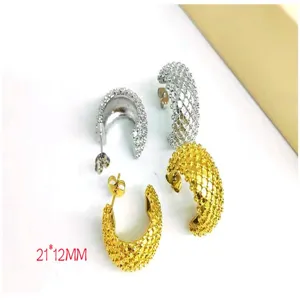 Chunky paved crystal hoop earrings set in stylish silver and gold tone 21x12mm