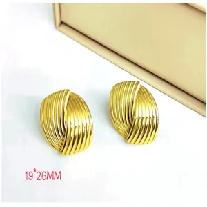 Chic 18k gold plated stainless steel ridged statement earrings fashion geometric jewelry.