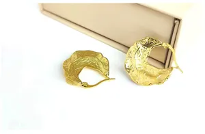 Chic 18k gold plated stainless steel irregular textured hoop earrings for women vintage style.